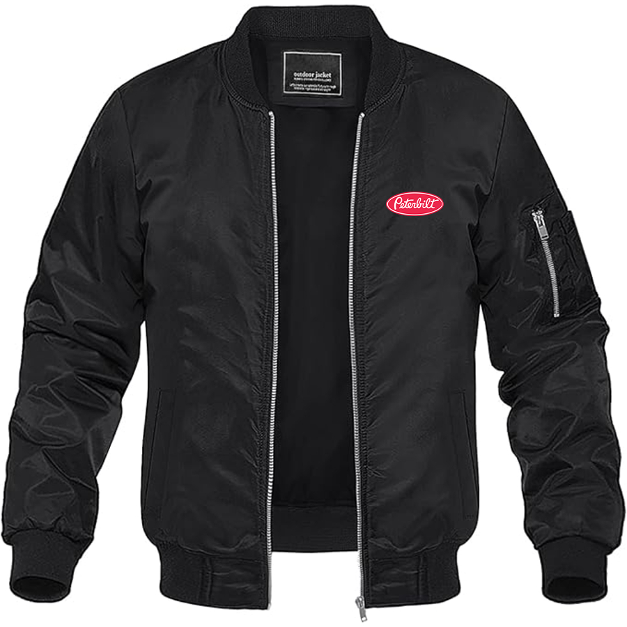 Men's Peterbilt Logo Lightweight Bomber Jacket Windbreaker Softshell Varsity Jacket Coat
