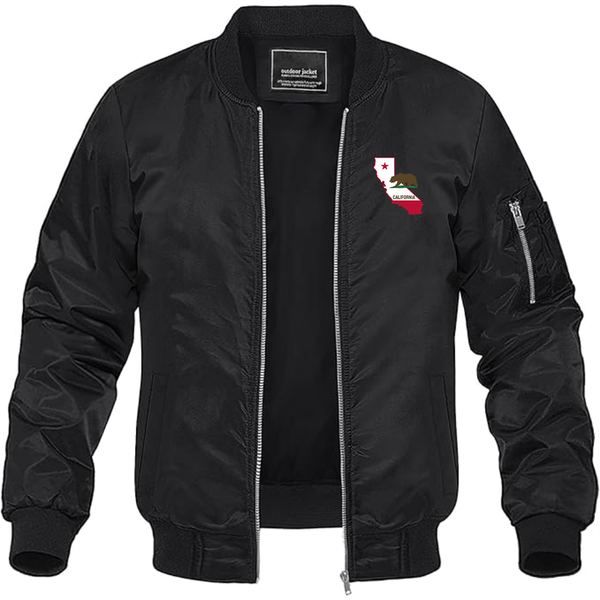 Men's California Bear Map Lightweight Bomber Jacket Windbreaker Softshell Varsity Jacket Coat