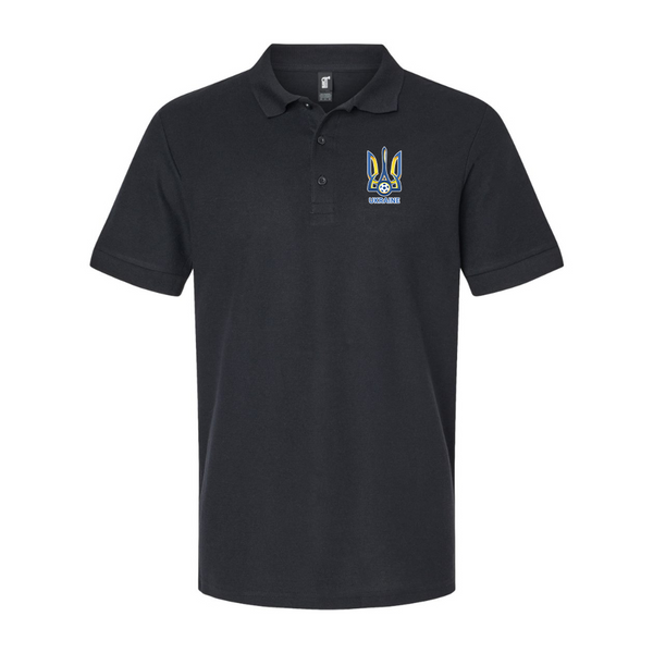Men's Ukraine National Football Soccer Team Gildan Hammer Pique Polo