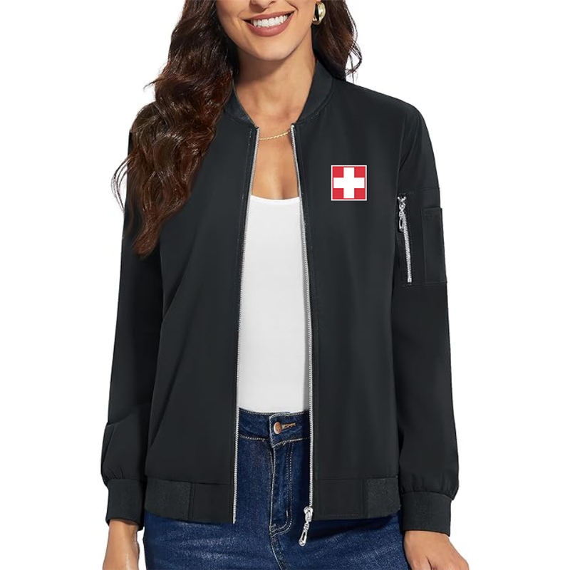 Women's Switzerland National Football Soccer Team   Premium Bomber Jacket Outerwear