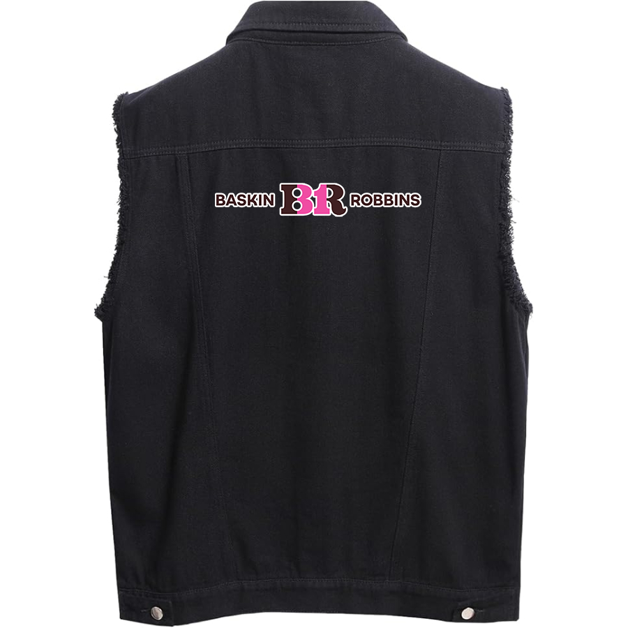 Men's Baskin-Rоbbins Sleeveless Distressed Denim Vest Rugged Black Jean Jacket