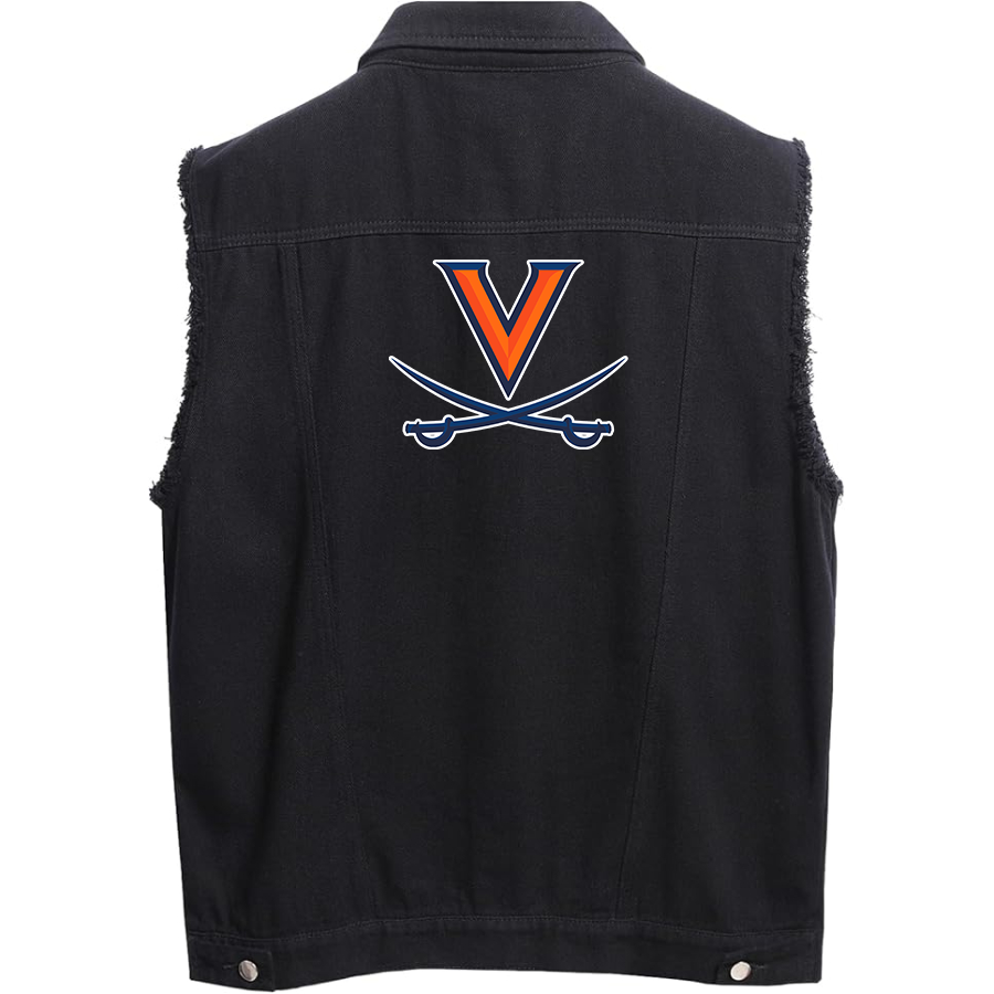 Men's  Virginia Cavaliers  Sleeveless Distressed Denim Vest Rugged Black Jean Jacket