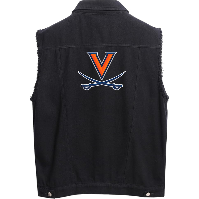 Men's  Virginia Cavaliers  Sleeveless Distressed Denim Vest Rugged Black Jean Jacket