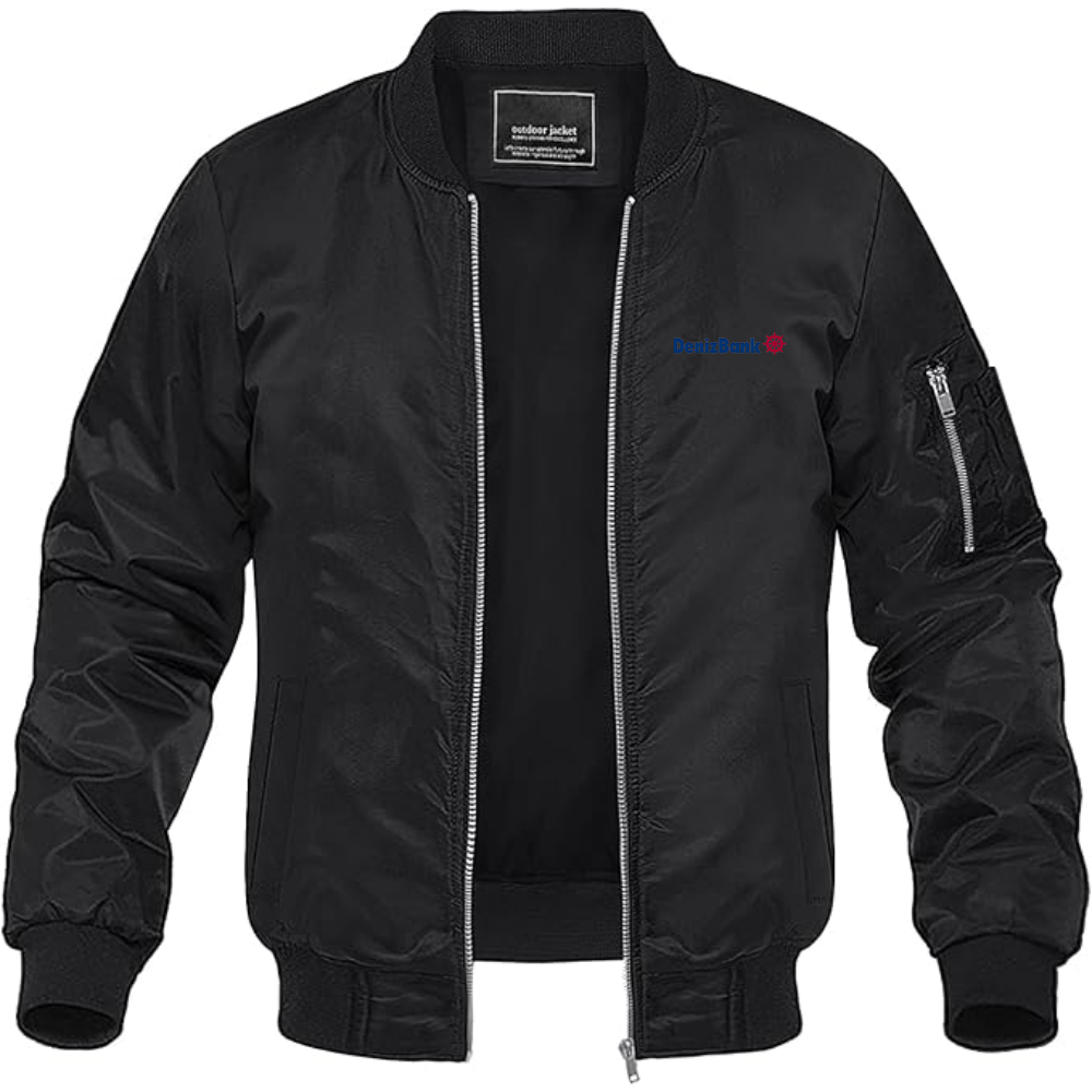 Men's DenizBank Logo Lightweight Bomber Jacket Windbreaker Softshell Varsity Jacket Coat