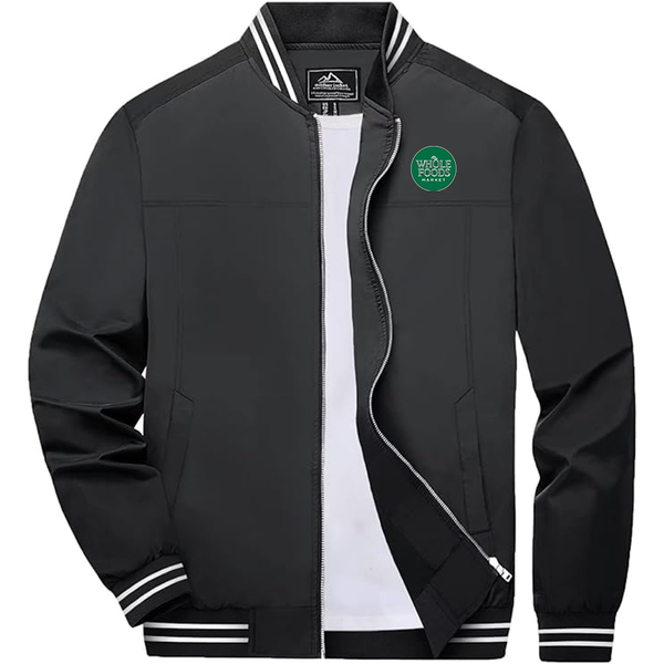 Men's  Whole Foods Market Lightweight Zip-Up Bomber Jacket  Ribbed Collar and Cuffs Outerwear