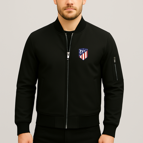 Men's Atletico Madrid FC Lightweight Bomber Jacket Windbreaker Softshell Varsity Jacket Coat
