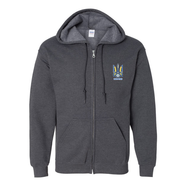 Men's Ukraine National Football Soccer Team JERZEES NuBlend Full-Zip Hooded Sweatshirt