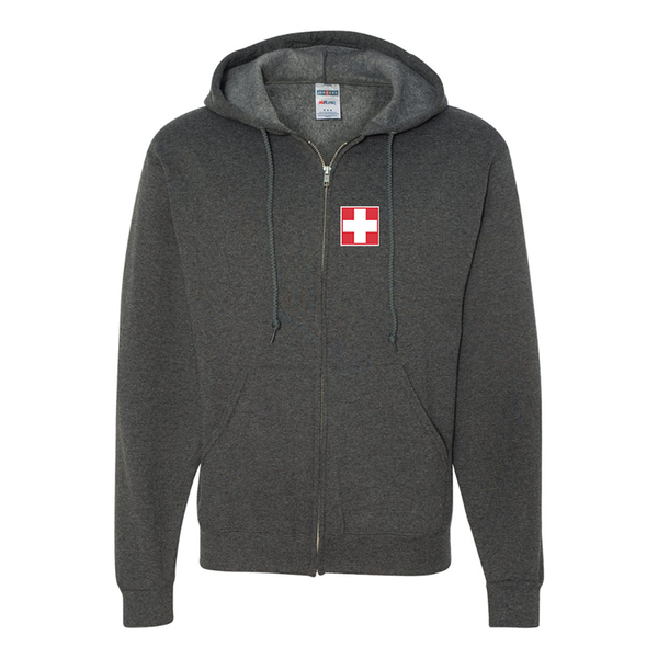 Men's Switzerland National Football Soccer Team JERZEES NuBlend Full-Zip Hooded Sweatshirt
