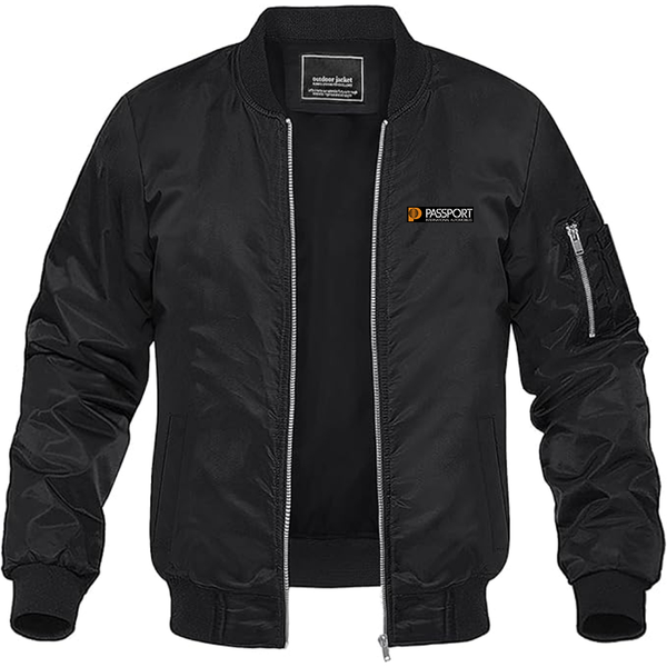 Men's Passport Logo Lightweight Bomber Jacket Windbreaker Softshell Varsity Jacket Coat