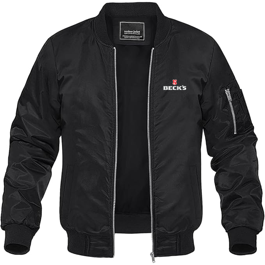 Men's Becks Logo Lightweight Bomber Jacket Windbreaker Softshell Varsity Jacket Coat