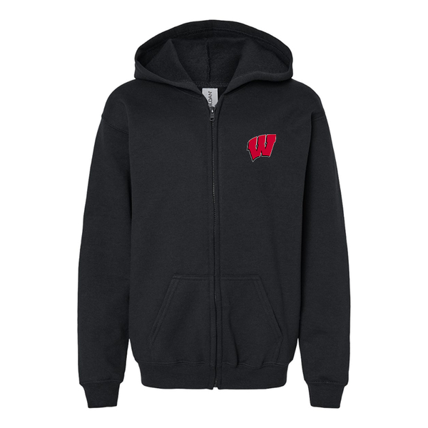 Gildan Heavy Blend Youth Wisconsin Badgers Full Zip Hooded Sweatshirt