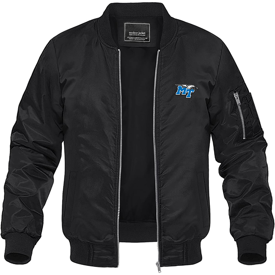 Men's Middle Tennessee Blue Raiders Lightweight Bomber Jacket Windbreaker Softshell Varsity Jacket Coat