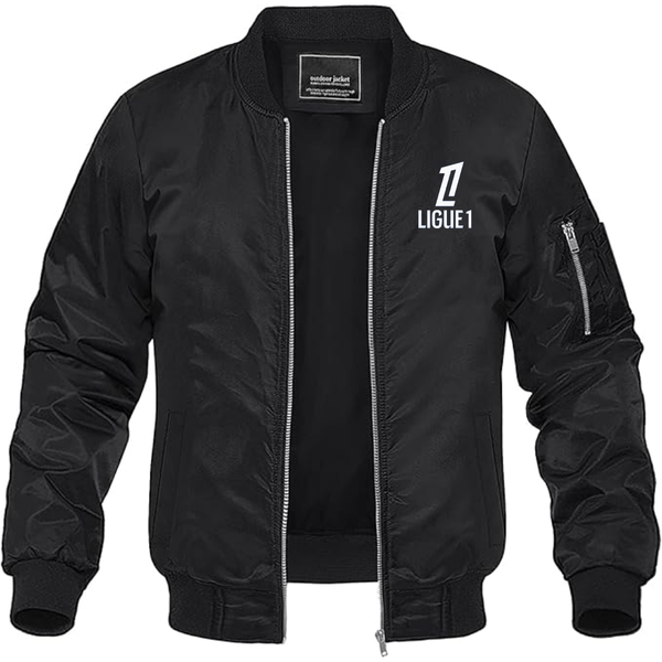 Men's Ligue 1 Logo Lightweight Bomber Jacket Windbreaker Softshell Varsity Jacket Coat