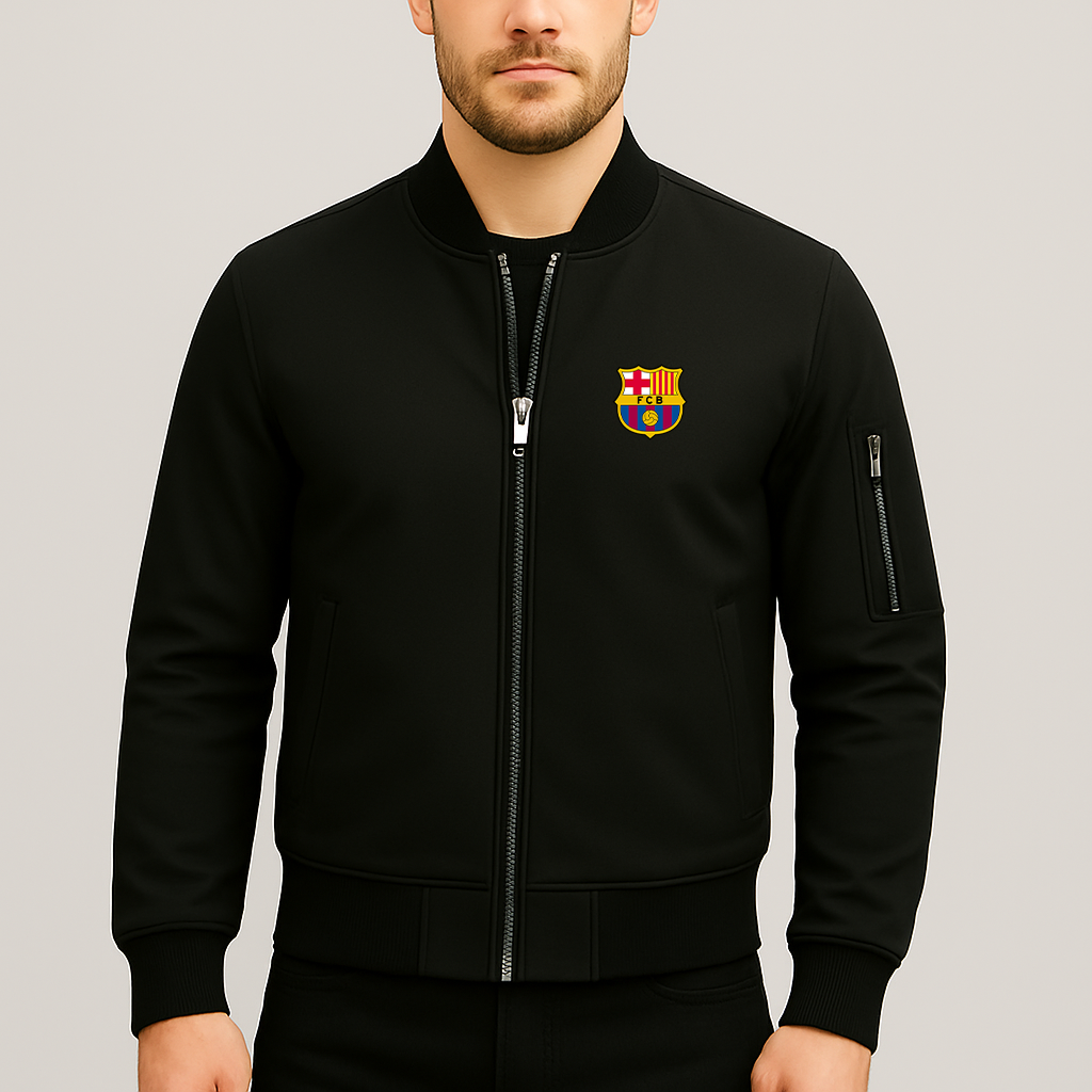 Men's F.C. Barcelona Soccer Lightweight Bomber Jacket Windbreaker Softshell Varsity Jacket Coat