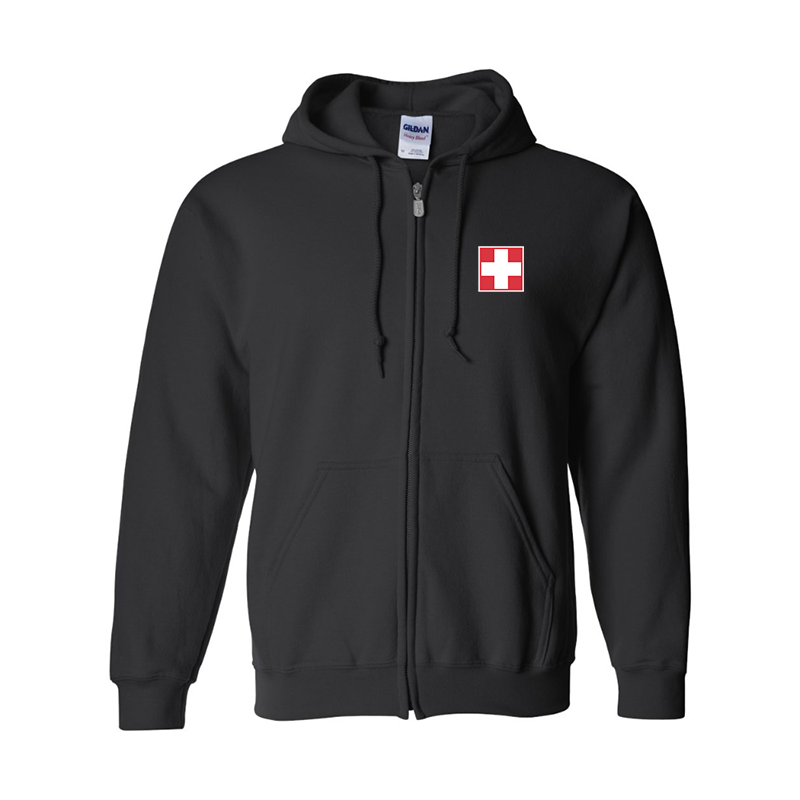 Men's Switzerland National Football Soccer Team Gildan  Heavy Blend Full Zip Hooded Sweatshirt