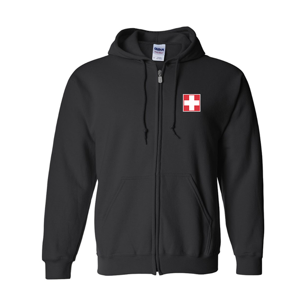 Men's Switzerland National Football Soccer Team Gildan  Heavy Blend Full Zip Hooded Sweatshirt