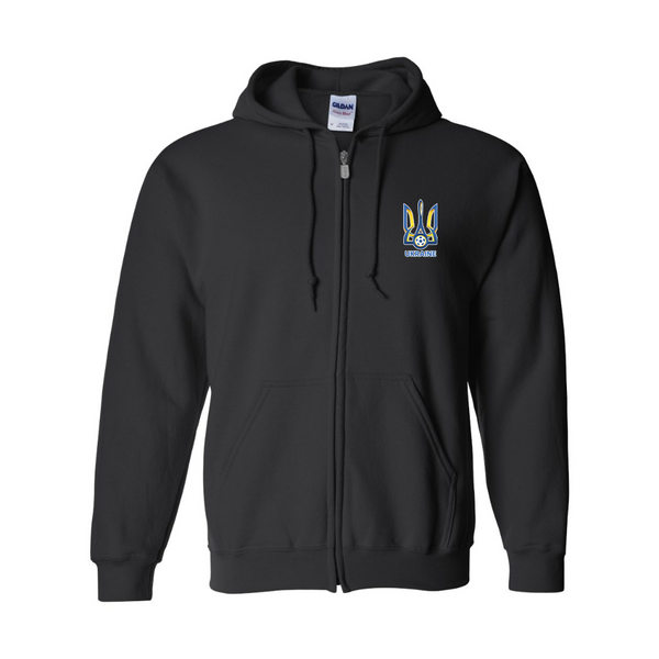 Men's Ukraine National Football Soccer Team JERZEES NuBlend Full-Zip Hooded Sweatshirt