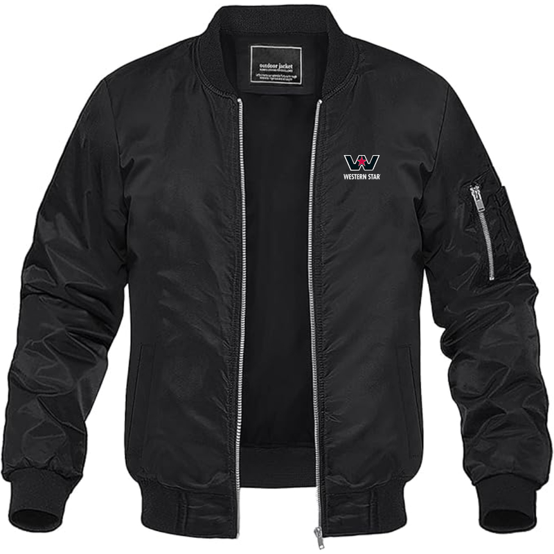 Men's Western Star Logo Lightweight Bomber Jacket Windbreaker Softshell Varsity Jacket Coat