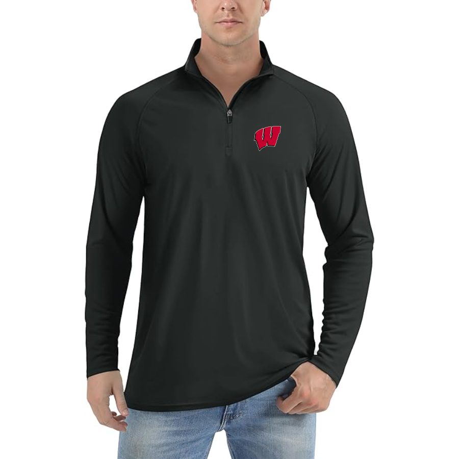 Men's  Wisconsin Badgers  Lightweight Quarter-Zip Athletic Shirt Long Sleeve Performance