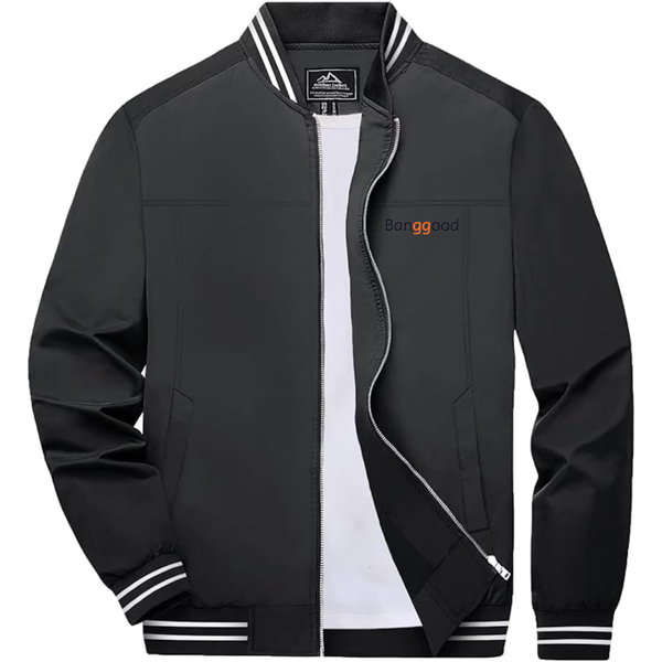 Men's  Banggood  Lightweight Zip-Up Bomber Jacket with Ribbed Collar and Cuffs Versatile Casual Outerwear