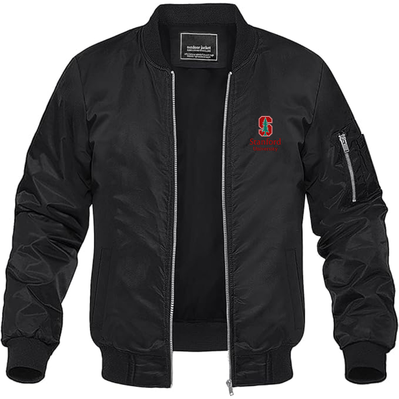 Men's Stanford University Logo Lightweight Bomber Jacket Windbreaker Softshell Varsity Jacket Coat
