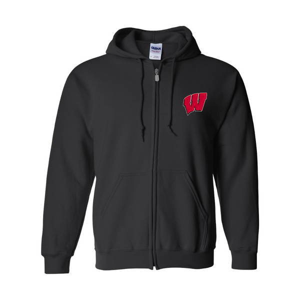 Men's Wisconsin Badgers Gildan  Heavy Blend Full Zip Hooded Sweatshirt