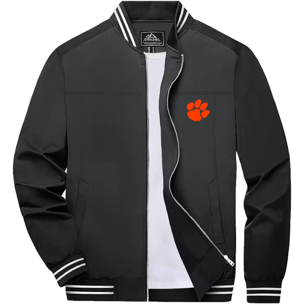 Men's Clemson Tigers Lightweight Zip-Up Bomber Jacket with Ribbed Collar and Cuffs Versatile Casual Outerwear