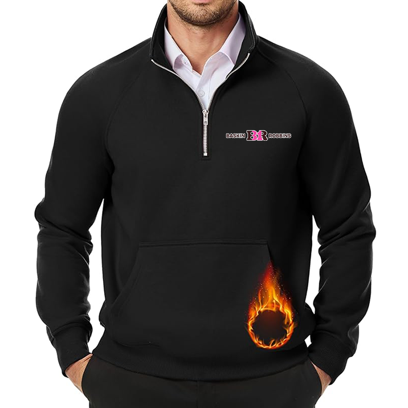 Men's Baskin-Rоbbins  JMIERR Quarter Zip Pullover Heavy Sweatshirts Warm Fleece Sweatshirt Polo Shirt with Pockets