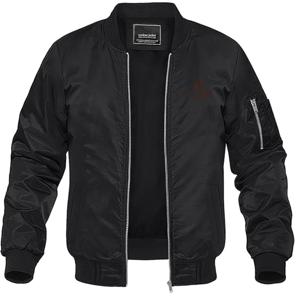 Men's Godiva Logo Lightweight Bomber Jacket Windbreaker Softshell Varsity Jacket Coat