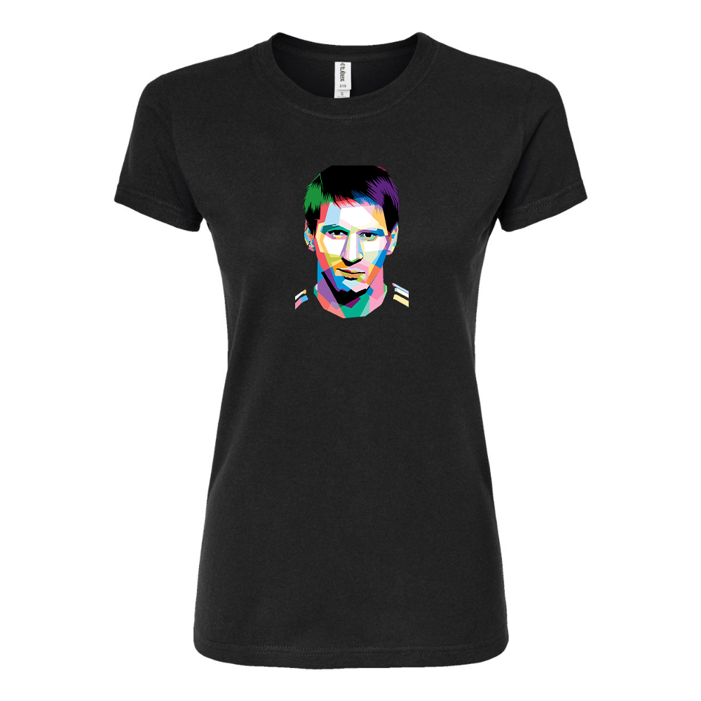 Women's Lionel Messi Face Art Soccer Round Neck T-Shirt