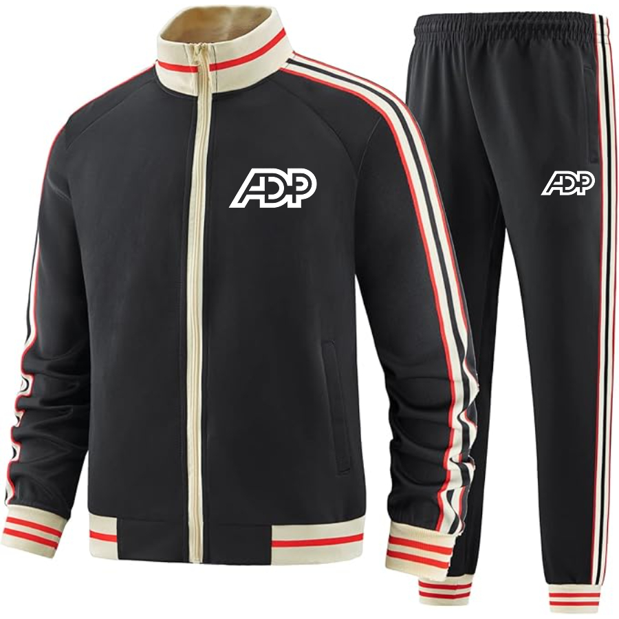 Men's ADP Tracksuit with Bold Striped Accents and Zippered Front