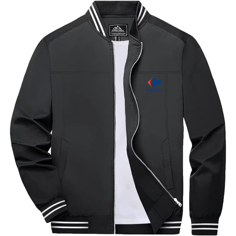 Men's  Carrefour Lightweight Zip-Up Bomber Jacket with Ribbed Collar and Cuffs Versatile Casual Outerwear