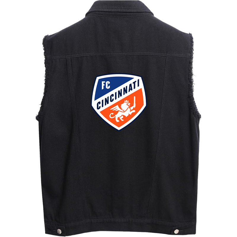 Men's  FC Cincinnati Sleeveless Distressed Denim Vest Rugged Black Jean Jacket