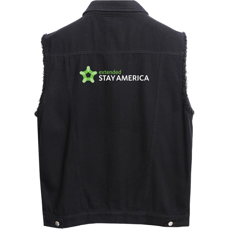 Men's  Extended Stay America Sleeveless Distressed Denim Vest Rugged Black Jean Jacket