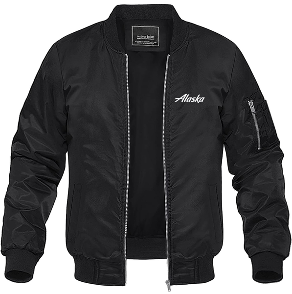 Men's Alaska Airline Lightweight Bomber Jacket Windbreaker Softshell Varsity Jacket Coat