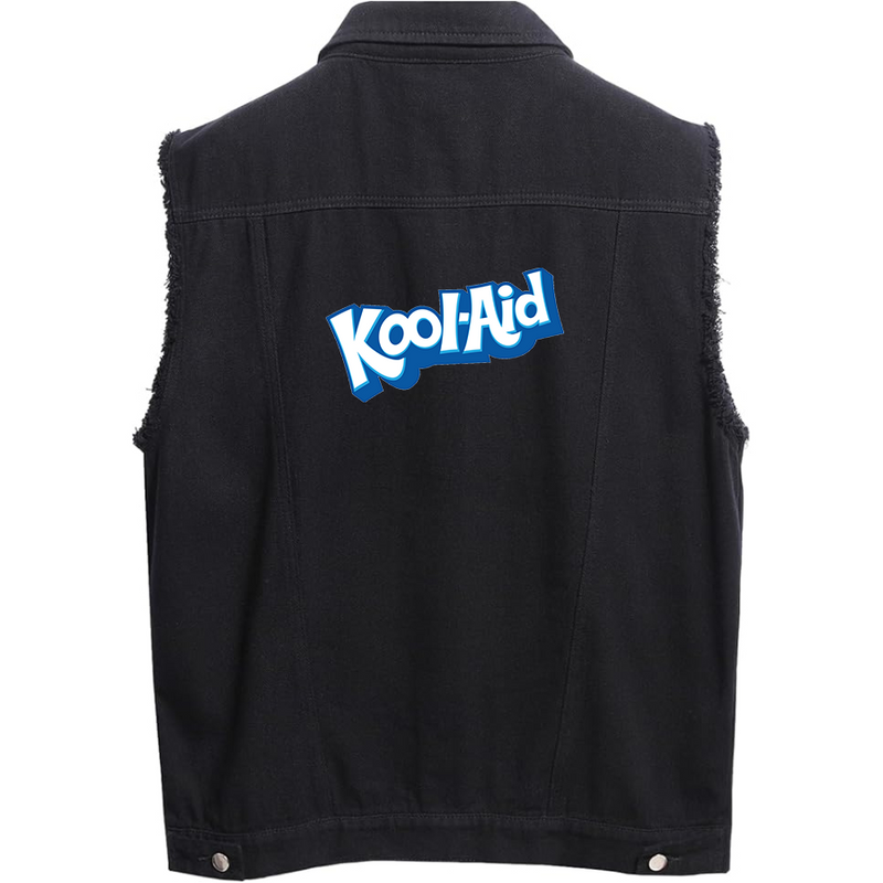 Men's kool-Aid Sleeveless Distressed Denim Vest Rugged Black Jean Jacket