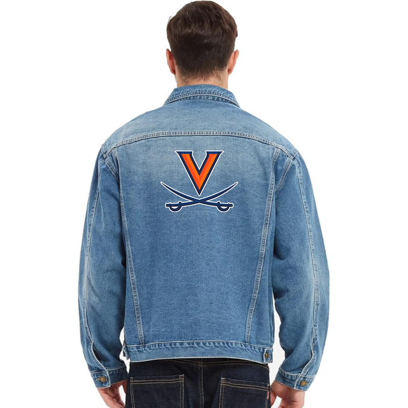 Men's  Virginia Cavaliers  Vintage Distressed Denim Jacket Stylish Casual Jean Outerwear
