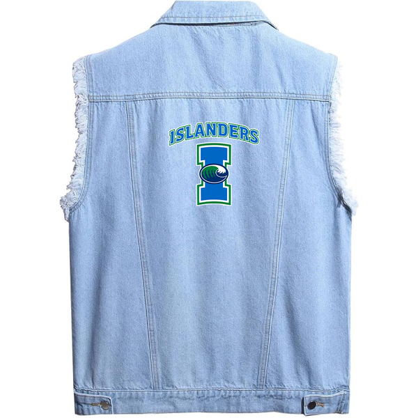 Men's Texas AM CC Islanders  Sleeveless Distressed Denim Vest Rugged Black Jean Jacket