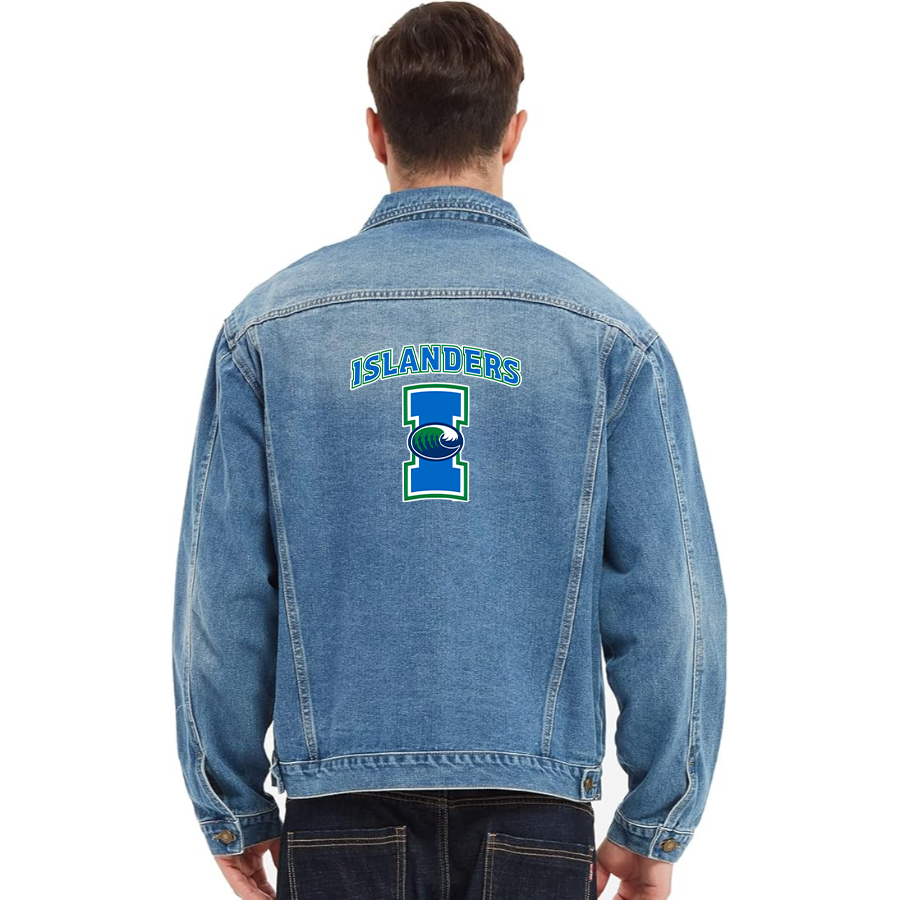 Men's Texas AM CC Islanders  Vintage Distressed Denim Jacket Stylish Casual Jean Outerwear