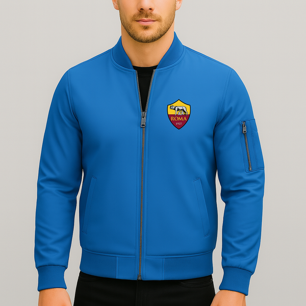 Men's AS Roma FC Lightweight Bomber Jacket Windbreaker Softshell Varsity Jacket Coat