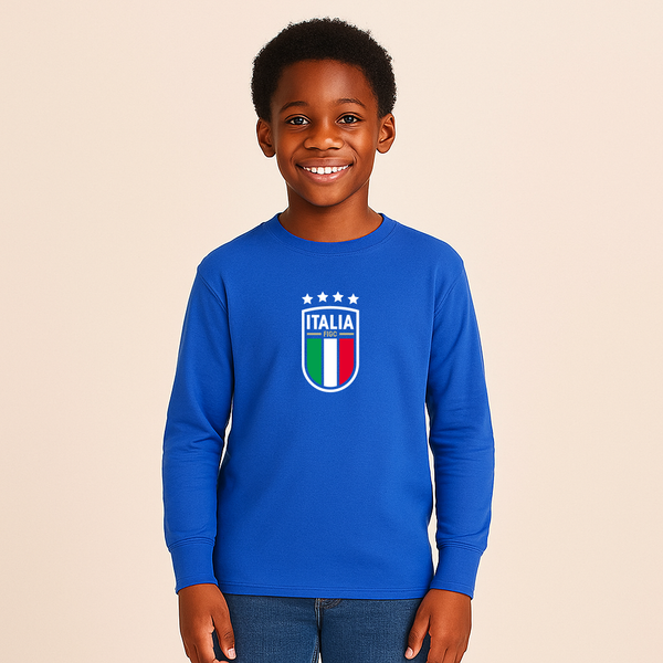 Youth Kids Italy National Soccer Team Long Sleeve T-Shirt