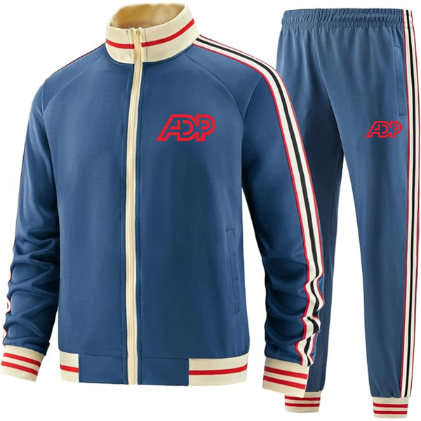 Men's ADP Tracksuit with Bold Striped Accents and Zippered Front