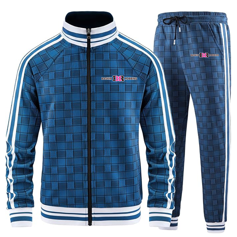 Men's Baskin-Rоbbins Full-zip Long Sleeve Plaid Track Jackets and Pants 2 Piece