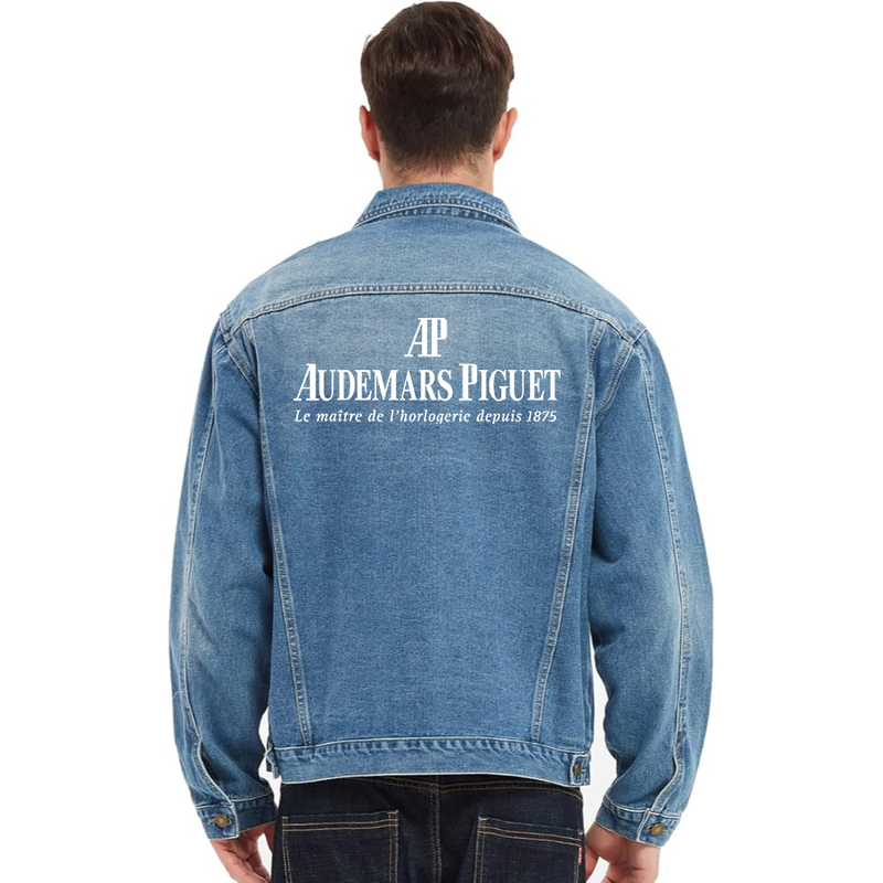 Men's Audemars-Piguet Vintage Distressed Denim Jacket Stylish Casual Jean Outerwear