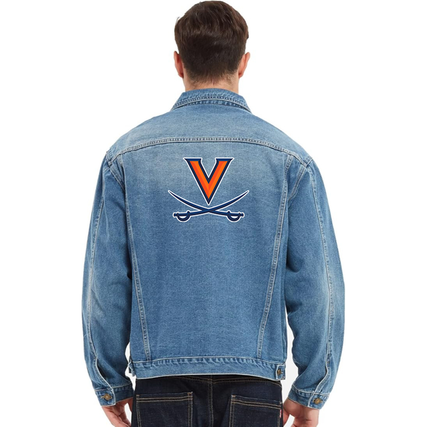 Men's  Virginia Cavaliers  Vintage Distressed Denim Jacket Stylish Casual Jean Outerwear