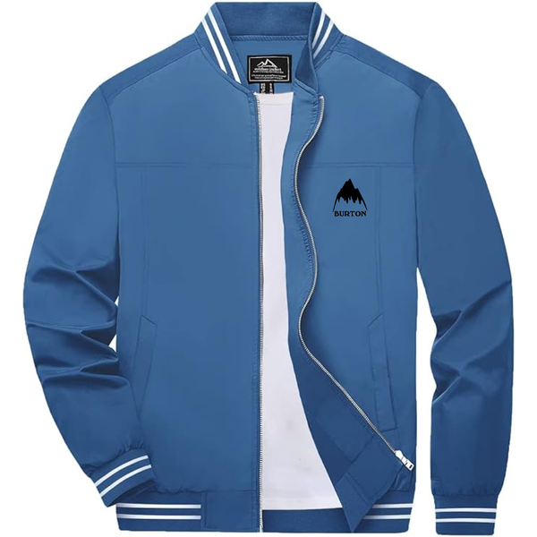 Men's  Burton Mountain  Lightweight Zip-Up Bomber Jacket with Ribbed Collar and Cuffs Versatile Casual Outerwear