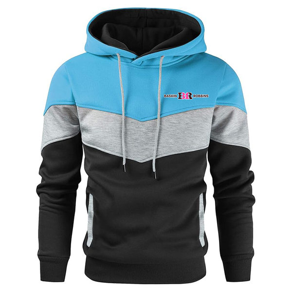 Men's Baskin-Rоbbins   Novelty Color Block Pullover Fleece Hoodie Long Sleeve Casual