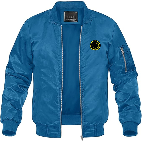 Men's Nirvana Yellow and Black Face Lightweight Bomber Jacket Windbreaker Softshell Varsity Jacket Coat