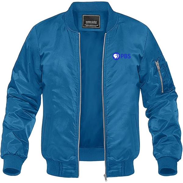 Men's  PBS Blue  Lightweight Bomber Jacket Windbreaker Softshell Varsity Jacket Coat