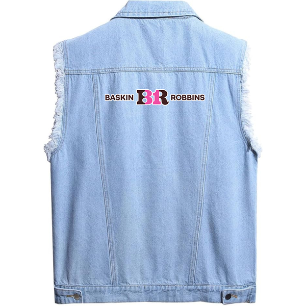 Men's Baskin-Rоbbins Sleeveless Distressed Denim Vest Rugged Black Jean Jacket